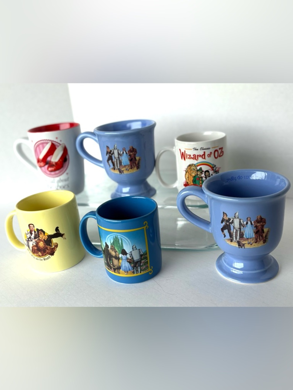 Wizard Of Oz Coffee Cups Mugs Lot Of 6 Yellow Blue White 1990s